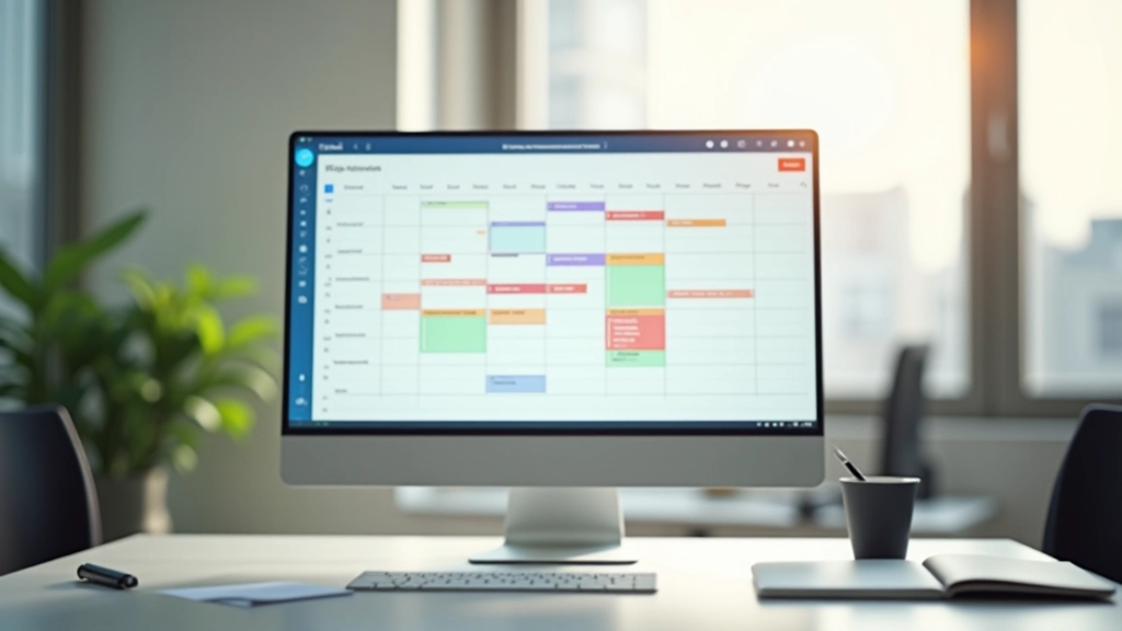 Weekly calendar view with color-coded meeting blocks and work time allocations across multiple team members