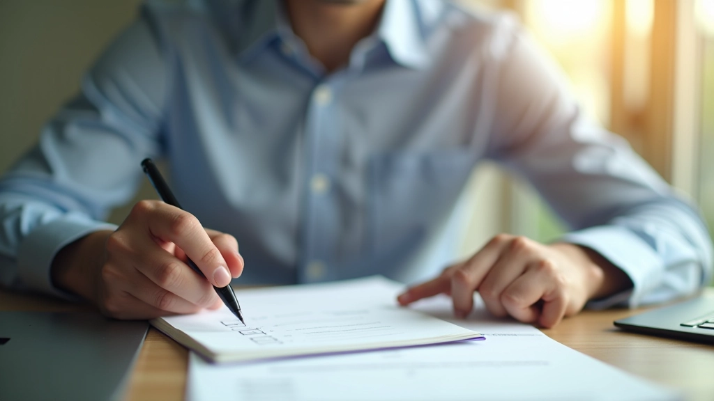 Person at desk reviewing a task list with checkmarks and priorities marked