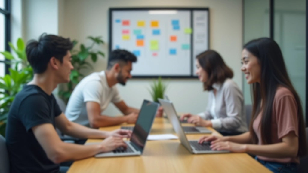 Team members working collaboratively with productivity tools