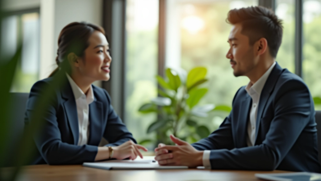 Manager having a one-on-one conversation with team member in office setting